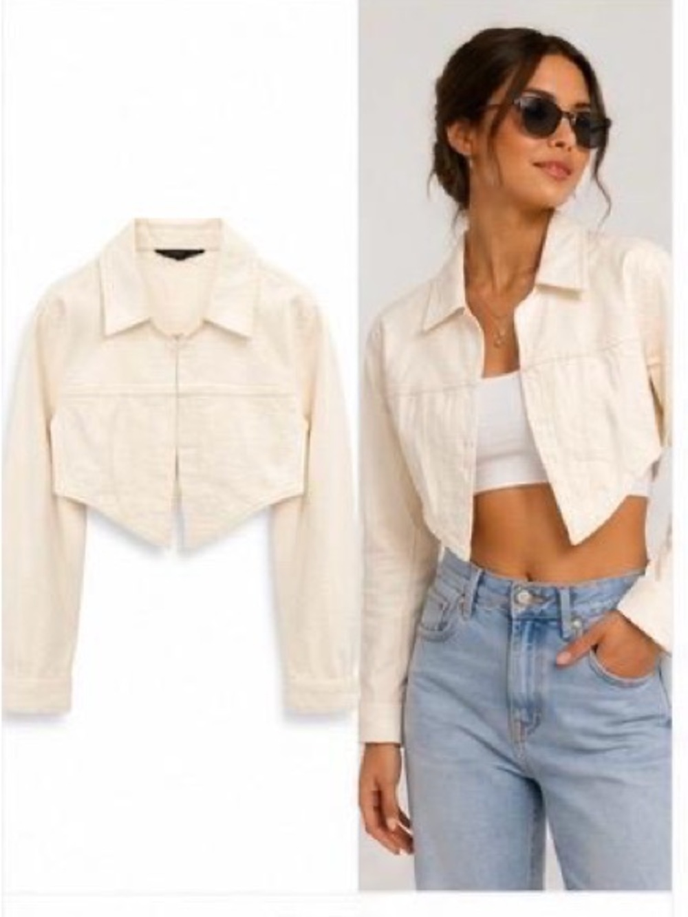 Zara Cream Cropped Jean Jacket